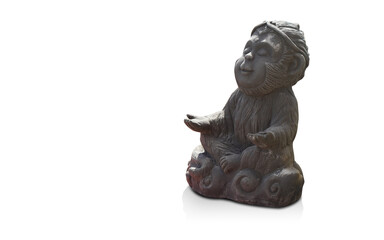 Fototapeta na wymiar old black meditating monkey on white background, object, animal, decor, gift, copy space