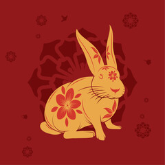 rabbit with flowers chinese new year