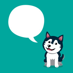 Cartoon character siberian husky dog with speech bubble for design.