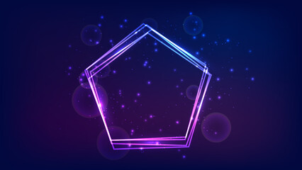 Neon frame in pentagon form with shining effects and sparkles