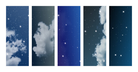 Naklejka premium Night sky with clouds and many stars