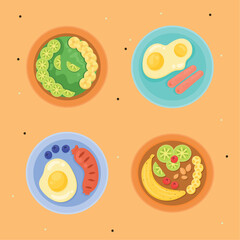 four differents breakfast plates