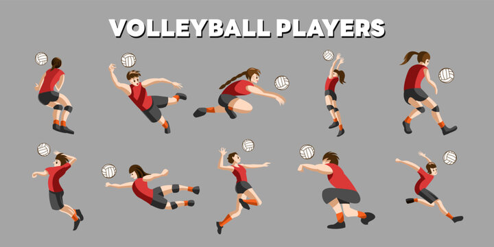 Volleyball Players vector set collection graphic clipart design