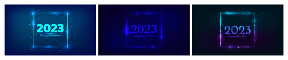 Obraz premium 2023 Happy New Year neon background
