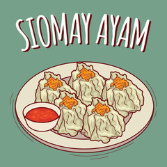 Siomay ayam illustration Indonesian food with cartoon style