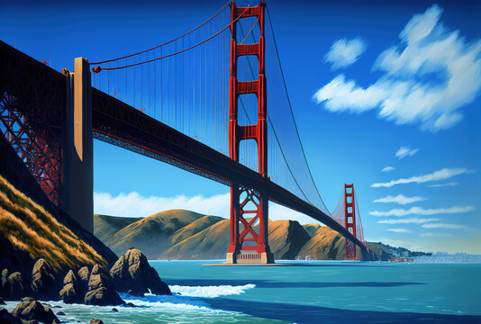 Stunning picture of the Golden Gate Bridge with a brilliant blue sky. Generative AI