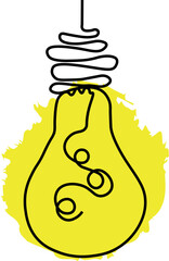 Continuous one line drawing bulb lamp colour