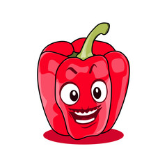 Red Paprika Cartoon Character. Vector Illustration Isolated on White Background
