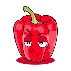 Red Paprika Cartoon Character. Vector Illustration Isolated on White Background