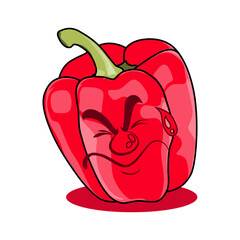 Red Paprika Cartoon Character. Vector Illustration Isolated on White Background