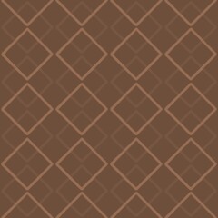 Brown seamless pattern with squares, rhombus. Outline pattern with simple geometric ornament. Repeated squares abstract background. Modern style surface design.