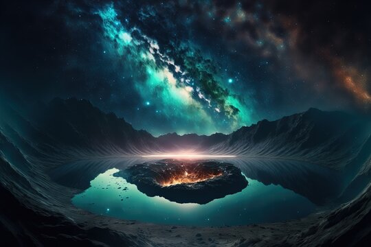 fantasy landscape with galaxy and planet background, surreal. fantasy scenery. generative ai