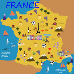France. Map with French nation symbols