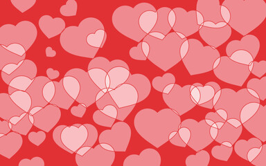 ハートの背景　フチどりされた沢山のハート　赤
