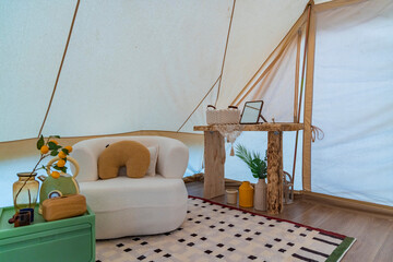 The couch in the tent bedroom