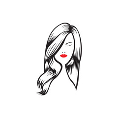 silhouette of a beautiful woman with long hair beautiful graceful logo vector illustrator design