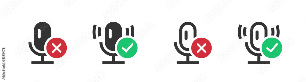 Aufkleber mute microphone icon vector or mic on off unmute ui record speaker buttons line outline clip art gra