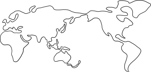 doodle world map continuous freehand drawing.