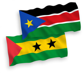 Flags of Saint Thomas and Prince and Republic of South Sudan on a white background