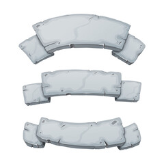 Stone ribbon set. Stone banner elements for game and web in cartoon style.