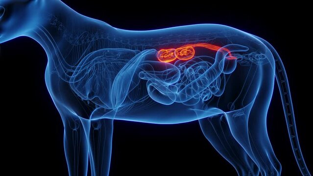 3D medical animation of a cat's kidneys