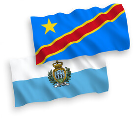 Flags of San Marino and Democratic Republic of the Congo on a white background