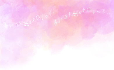 音符とピンクの水彩タッチの背景