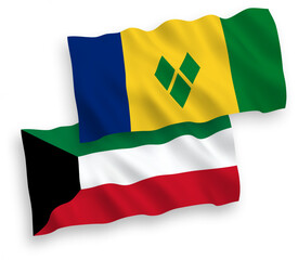 Flags of Saint Vincent and the Grenadines and Kuwait on a white background