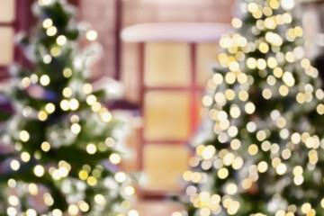 Abstract blurred christmas tree with bokeh light background