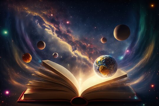 Open book revealing the solar system