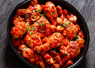 chicken stew with mushrooms in a tomato sauce