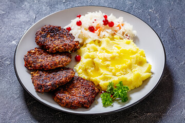 fried minced liver patties with potato mash