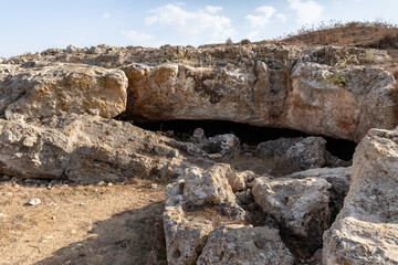 The cave  where the primitive people lived in Tel Yodfat National park, in northern Israel