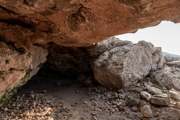 The cave  where the primitive people lived in Tel Yodfat National park, in northern Israel