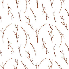 Watercolor seamless pattern with birch branches