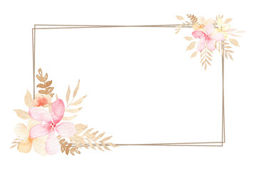 Watercolor pastel color flowers frame. Gentle design peach flowers templates for wedding design, invitation, postcards.