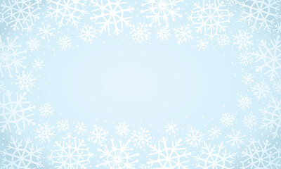 Festive winter background with flying snowflakes. Vector gradient cartoon illustration.