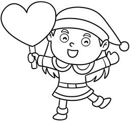 cute cartoon santa lina merry christmas line art for coloring © Kitipong