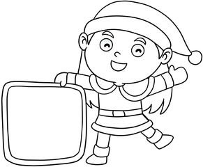 cute cartoon santa lina merry christmas line art for coloring © Kitipong