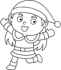 cute cartoon santa lina merry christmas line art for coloring © Kitipong