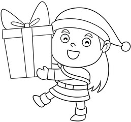 cute cartoon santa lina merry christmas line art for coloring © Kitipong