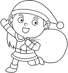 cute cartoon santa lina merry christmas line art for coloring © Kitipong