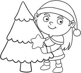 cute cartoon santa lina merry christmas line art for coloring © Kitipong