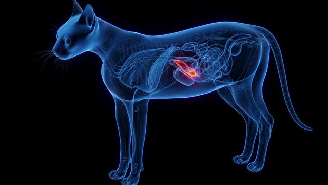 3D medical animation of a cat's pancreas