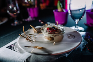 Delicious food served in dry ice smoke