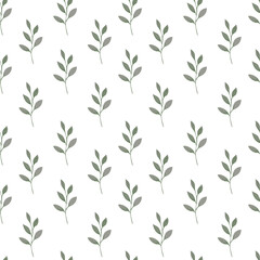 Fototapeta premium Watercolor winter greenery seamless pattern. Floral border with pastel green and grey leaves.