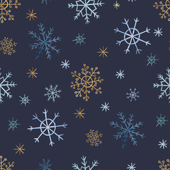 Watercolor winter snowflakes seamless pattern