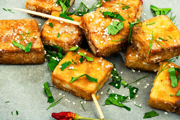 Delicious fried tofu cheese on sticks