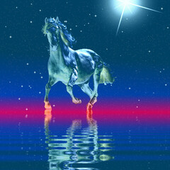 Naklejka na ściany i meble Mystical horse. Background, illustration, fantasy.