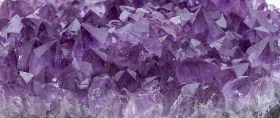 amethyst crystals on white background